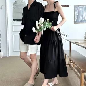 커플 비치웨어 썸머룩 해변 의상 여름 수영복 바캉스 패션 비치 파라솔 물놀이 휴가 핫팬츠