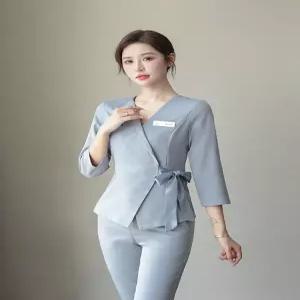 피부관리사가운 여성용 작업복 단정한 스파 마사지사 의상