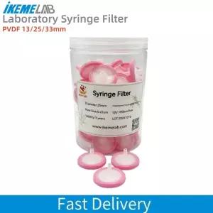 IKEME 일회용 주사기 필터 소수성 PVDF 13mm 25mm 33mm 실험실용 주사기 필터 PVDF 0.22um 0.45um 100 개