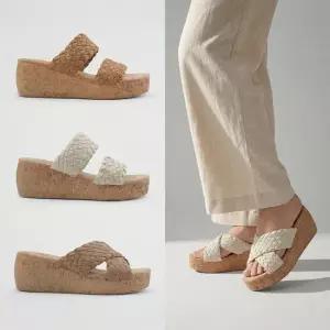 여성 클라우드 코르크 웨지 위빙 스트랩 샌들 더블 크로스 힐 슬리퍼 6cm LA5159P