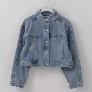 |CSJ6E75|여성 봄철 크롭 연청 하이넥 버튼 청자켓