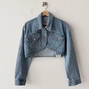 |KSJ6E6B|여성 리벳 장식 포켓 크롭 카라 청자켓 봄 스트리트 스타일