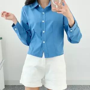 여자 데일리 크롭 셔츠 슬림핏 긴팔 블라우스