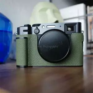 디지털 카메라가방 수제 레트로 가죽 카메라 케이스 하프 백 보호 커버 베이스 후지 X100VI X-100vi