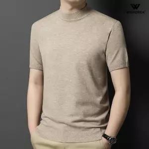 남성 모크넥 반팔 니트 울 반목 티셔츠 여름 하프넥 반폴라 슬림 댄디룩 WI017N