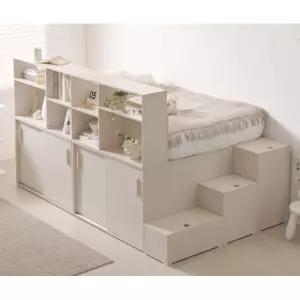 웜화이트 대형슬라이드 수납책장 겸 아이방 벙커침대(SS 2색) 작은방 이층