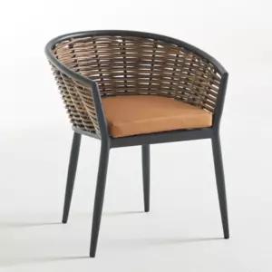 블랙프레임 라탄쉘 쿠션라운지 의자(60cm) 피크닉 카페 가든 테이블 체어