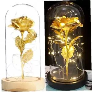 LED조명 장미 유리돔 조화 인테리어 소품 침실 거실 장식 무드등 원목받침대