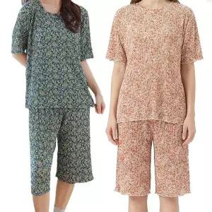 [제이케이유통]제이케이 여성 쿨원단 꽃무늬 밴딩 플리츠 냉감 주름 반팔세트 반바지 상하의 빅사이즈