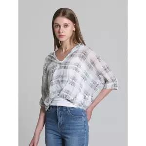 [하프클럽/](끈나시)벌룬턱 시스루 체크 5부셔츠 (택가격 78000원)