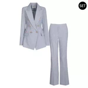 SET 여성 스트라이프 더블버튼 봄여름 정장 자켓+팬츠