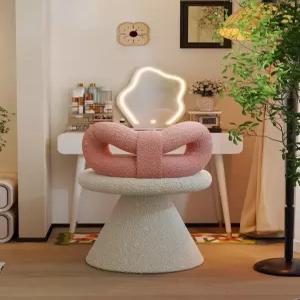리본 의자 장식 양가죽 스툴 B 클라우드화이트 화장대