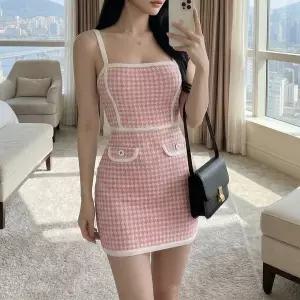 [신세계라이브쇼핑][옷자락] 여자 바디라인 슬림핏 하운드투스 미니 나시 원피스