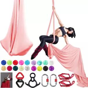 프리오먼 에어리얼 실크 세트 프리미엄 9야드8.2m 미디엄 스트레치 패브릭 반중력 해먹 요가 트레이닝 및