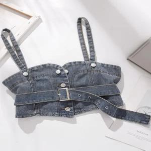 크롭청조끼 데님뷔스티에탑 여성용 튜브 레이어드