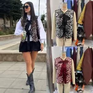 여친 봄 다운 트렌디 호피 끈 아이템 조끼 HT1