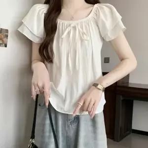 여성 여름 데이트룩 꽃구경 넥라인 밴딩 오프숄더 러블리 레이스 퍼프