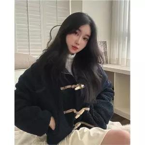 깜도리4  여성용 동계 떡볶이 심플 자켓 뽀글이 단추 양털 데이트 룩