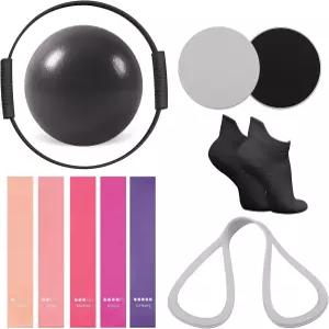 여성용 짐프로그 13 PCS 필라테스 장비 키트 저항 밴드 코어 슬라이더 양말 가방 및 스타터 홈 운동