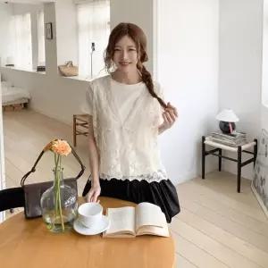 여자 봄 여름 여리핏 레이스 조끼 티셔츠 세트