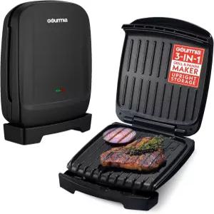 Gourmia 실내 그릴 및 파니니 메이커 4인용 접촉식 또는 오픈 논스틱 세라믹 예열 표시등 경사진 디자인과