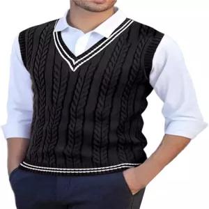 지샹 스웨터 조끼 남성 V넥 캐주얼 민소매 풀오버 스트라이프 케이블 니트 비즈니스 가을 겨울 레이어링