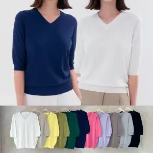 11컬러) 니트코어 여성 부드러운 촉감 고퀄 원단 베이직 칠부 브이넥 니트 티셔츠 반팔티