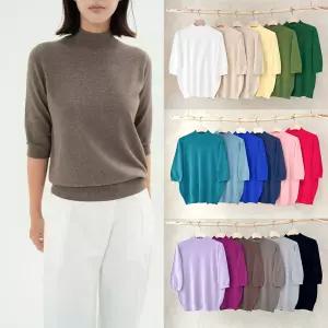 18컬러) 니트코어 여자 봄 가을 간절기 부드러운 베이직 반목 하프목 목폴라 반폴라 7부 칠부 니트 티셔츠 스웨터