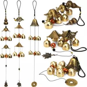 Eorbow 3팩 럭키 윈드 차임 중국 풍종 6벨 빈티지 행잉 행운의 축복을 위한 구르드 드래곤 피콕 코인 홈