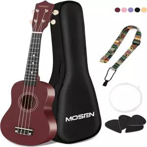 MOSEN 21인치 초보자를 위한 우쿨렐레 소프라노 키트 긱백 스트랩이 포함된 미니 기타 여행 번들 나일론