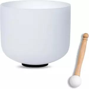 명상 힐링 요가 사운드 목욕을 위한 고무 망치가 달린 7인치 화이트 B 노트 크라운 차크라 쿼츠 크리스탈