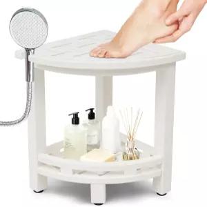 칼루문 코너 샤워 의자 내부 위한 HDPE 방수 벤치 수납 선반이 있는 다리 면도용 작은 헤드 홀더 조절