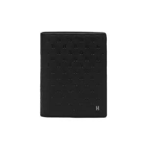 헤지스)블랙 로고패턴 소가죽 중지갑 HJWA4F836BK