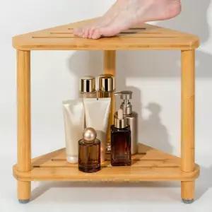 다리 면도용 도즈시프 대나무 코너 샤워 스툴 내부 발 받침대용 벤치 작은 공간 욕실 시트용 2단 방수 보관