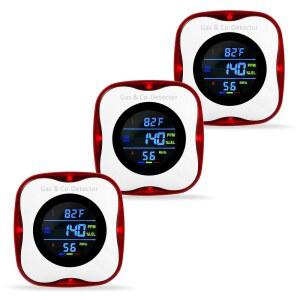 [미국배송] 3팩 복합 가스 및 일산화탄소 감지기 경보기 천연가스 프로판 4-IN-1 디지털 디스플레이 CO 레벨 가정용 폭발 F 습도 RV