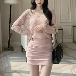 [옷자락]여자 썸머 데이트룩 여리 가오리핏 시스루 레이어드 원피스