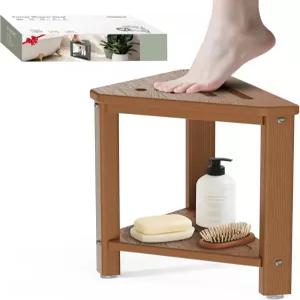 티크 샤워 풋 레스트 15인치 내부 HDPE 방수 스툴 작은 공간을 위한 수납 선반이 있는 면도용 코너 스텝