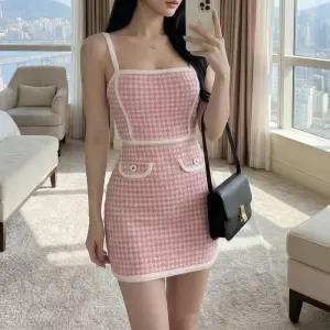 [옷자락]여자 바디라인 슬림핏 하운드투스 미니 나시 원피스