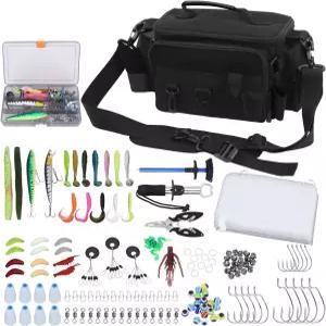 방수 낚시 가방 태클박스 세트 루어 바늘 도구 136종 피쉬 그립 집게 리무버 포함 숄더백 어깨 패드 편안한