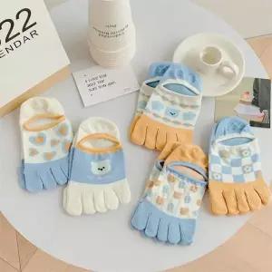 여성용 귀여운 스위트 핑크 플라워 하트 양말, 할로우 튜브, 로우 얕은 컷, 스플릿 토 보트 다섯 손가락 여