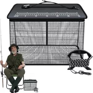 플로팅 피시 바스켓 - 메시 케이지 낚시 성공을 위한 47L 부력 저장소 안전한 코드가 있는 와이어 파우치