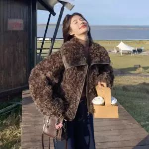 스트레인지 여성용 페이크 데일리룩 퍼 코트 재킷 가죽 일체형 KUK1