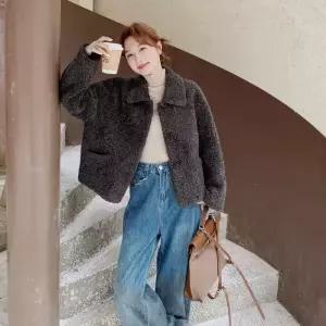 스트레인지 여성용 페이크 데일리룩 퍼 코트 재킷 가죽 일체형 KUK1