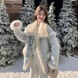 스트레인지 여성용 페이크 데일리룩 퍼 코트 재킷 가죽 일체형 KUK1