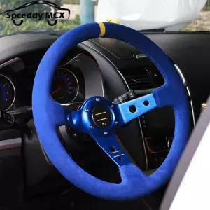 범용 레이싱 스티어링 휠 스웨이드 4 인치 딥 디쉬 볼트 경적 단추 폭스바겐 혼다 BMW 포드용 알루미늄 링