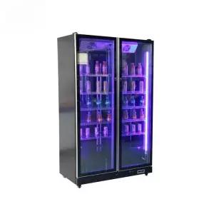 상업용 직립형 냉장고 유리 냉동고가 있는 더블 도어 와인 캐비닛 바 주방용 LED 조명 디스플레이 쿨러