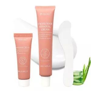 여성용 안면 제모 크림 키트 차분한 페이스 친 립 퍼즈용 무통 4분간 집에서 헤어 리무버 스파툴라 포함