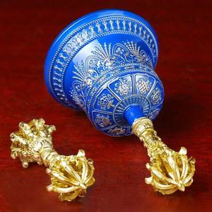 불교종 명상종 블루 티베트 탄트라 유봉 네팔 악기 래틀 VAJRA 다오 코발트 가닥 벨과 수제 청동