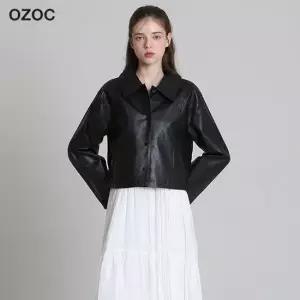 오조크 카라넥 숏 페이크레더 자켓