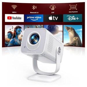 WiFi6 및 양방향 블루투스 5.4, 1080P 4K 지원, [내장 앱 및 2026 안드로이드 13] 침실용 휴대용 야외 영화 프로젝터, 자동 키스톤 및 휴대폰 / HDMI / USB용 270 회전